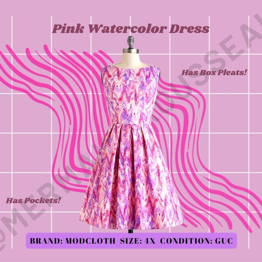 Modcloth 4x Pink Watercolor Dress with pockets